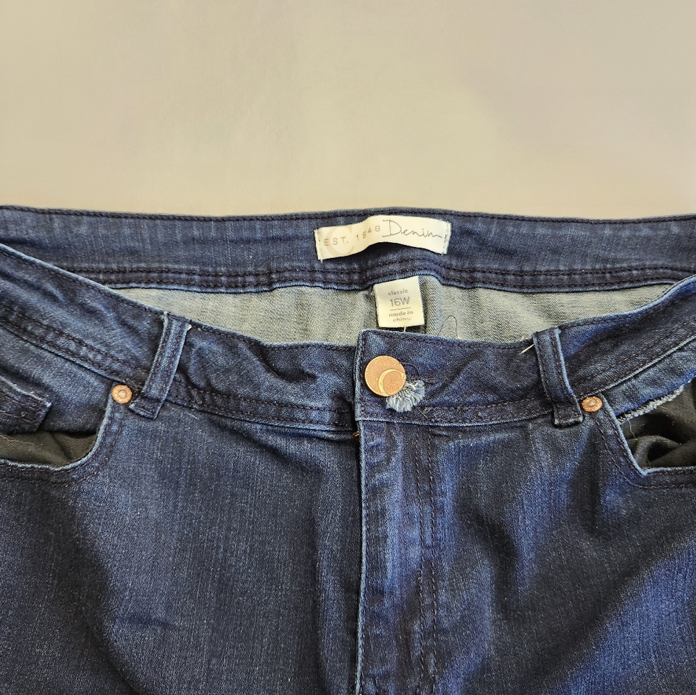 High Rise Denim Jeans in Deep Blue